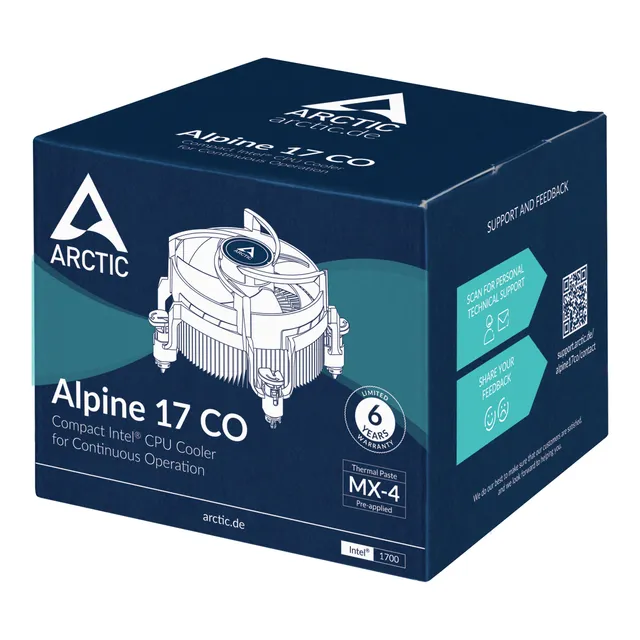 ARCTIC Alpine 17 CO  100W CPU Cooler for Intel socket 1700 with dual Ball bearing for Continuou...