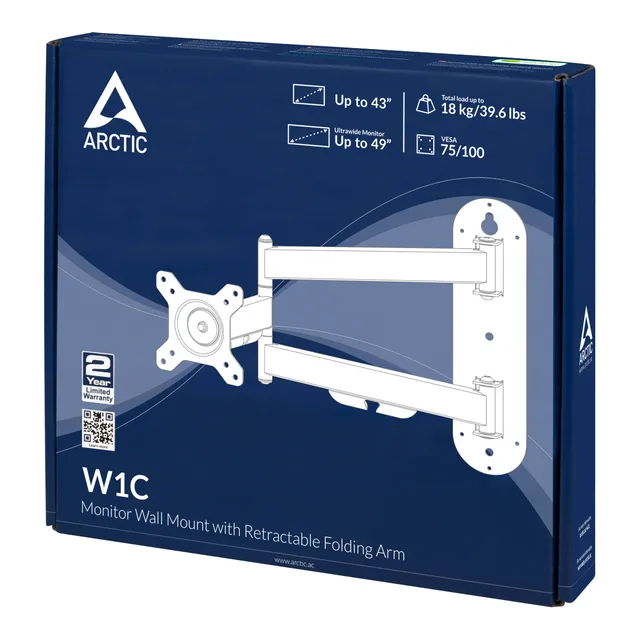 Arctic Cooling W1C Extendable Wall Mount Monitor Arm 18kg