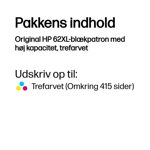HP 62XL Tri-color Ink 400 sider