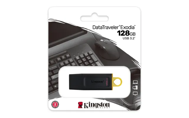Kingston DataTraveler Exodia DTX/128GB Flash Drive USB 3.2 Gen 1 - with Protective Cap and Keyri...