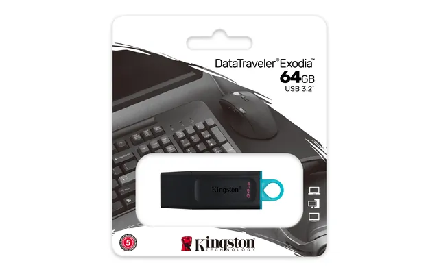 Kingston DataTraveler Exodia DTX/64GB Flash Drive USB 3.2 Gen 1 - with Protective Cap and Keyrin...