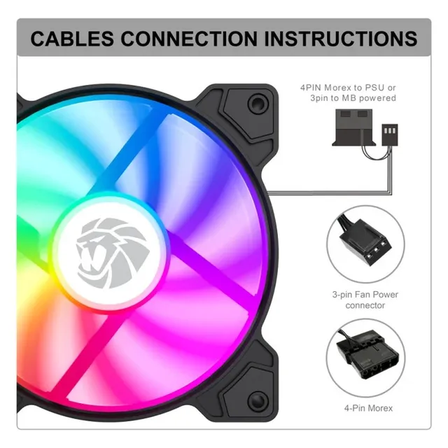 Gamemax kabinetblæser 120mm FRGB 3 pin Molex