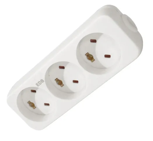 3-stikdåse EDB uden kabel, med jord, Hvid