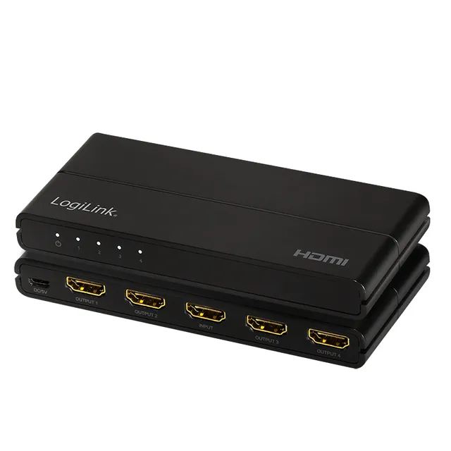 LogiLink HDMI-Splitter 1x4-Port, 4K/60Hz, Downscaler, schw.