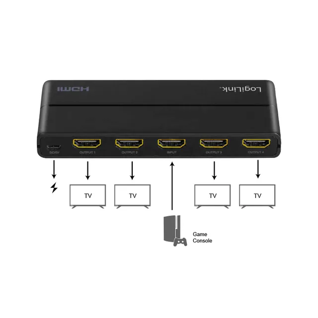 LogiLink HDMI-Splitter 1x4-Port, 4K/60Hz, Downscaler, schw.