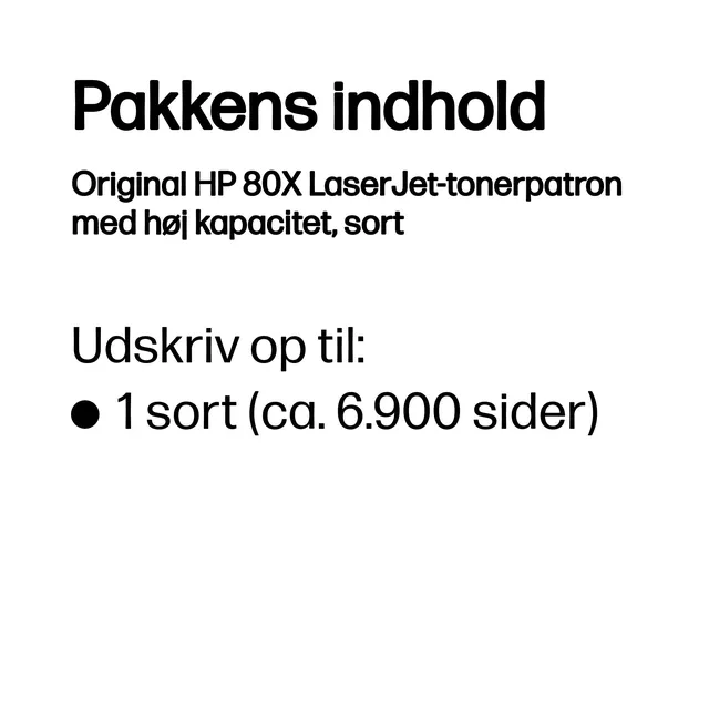 HP Original 80X LaserJet-tonerpatron med høj kapacitet, sort