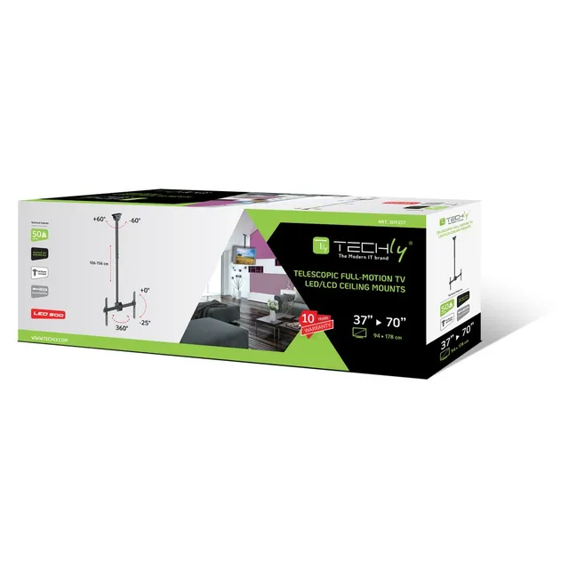 Techly Teleskop Deckenhalterung für 1LCD TV 37"-70" Arm lang