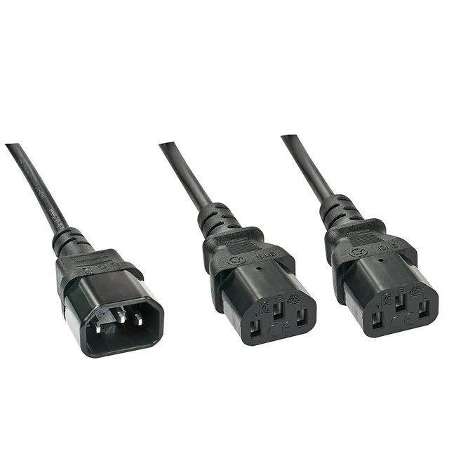 Lindy el-ledning Sort 1 m C14 to 2 x C13 