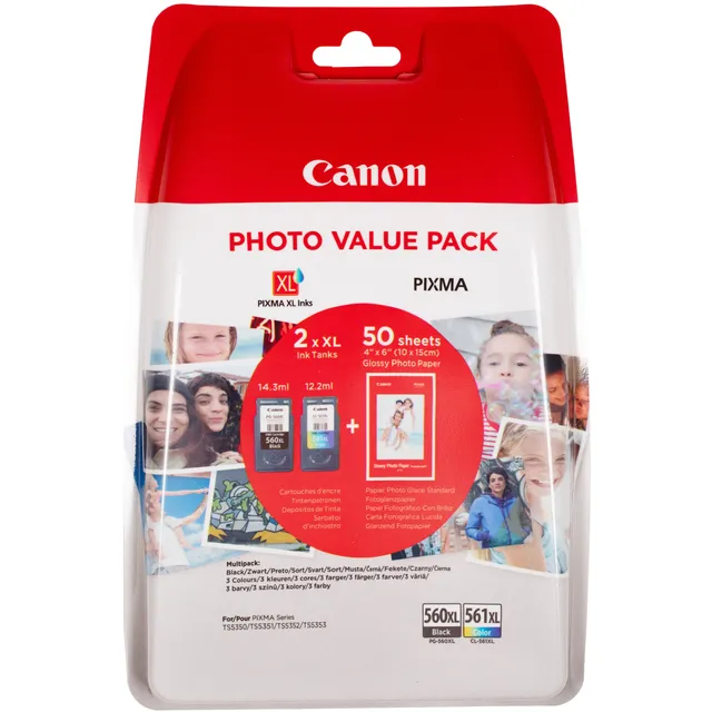 CANON CRG PG-560XL/CL-561XL PHOTO VALUE BL 4x6 Phot PaperGP-501 50sheets + XL Black & XL Colour ...