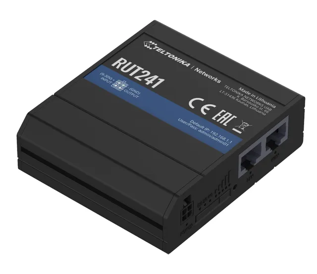 Industrial 4G (LTE) router equipped with 2x Ethernet ports, WiFi and RutOS software for advanced...