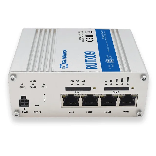 A robust industrial LTE Advanced (LTE-A) router equipped with 4x Gigabit Ethernet ports, Dual-SI...