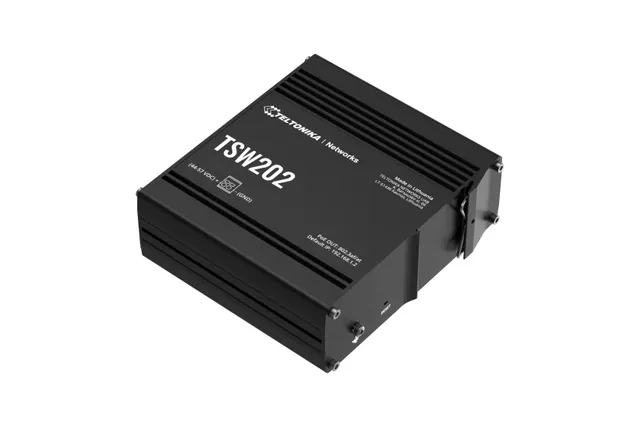 Industrial grade switch from Teltonika Networks with eight Gigabit Ethernet and two SFP ports.