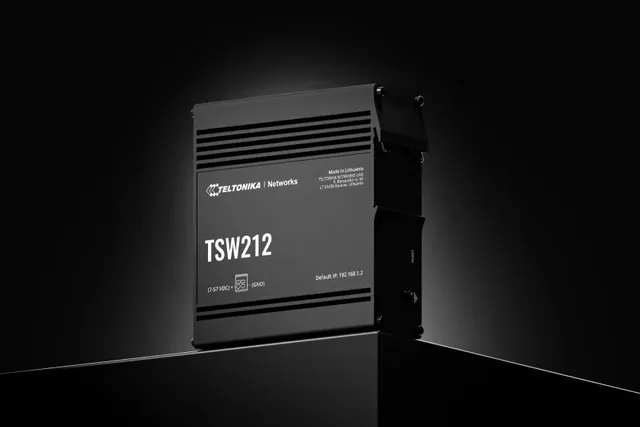 An industrial grade switch from Teltonika Networks with eight Gigabit Ethernet and two SFP ports.