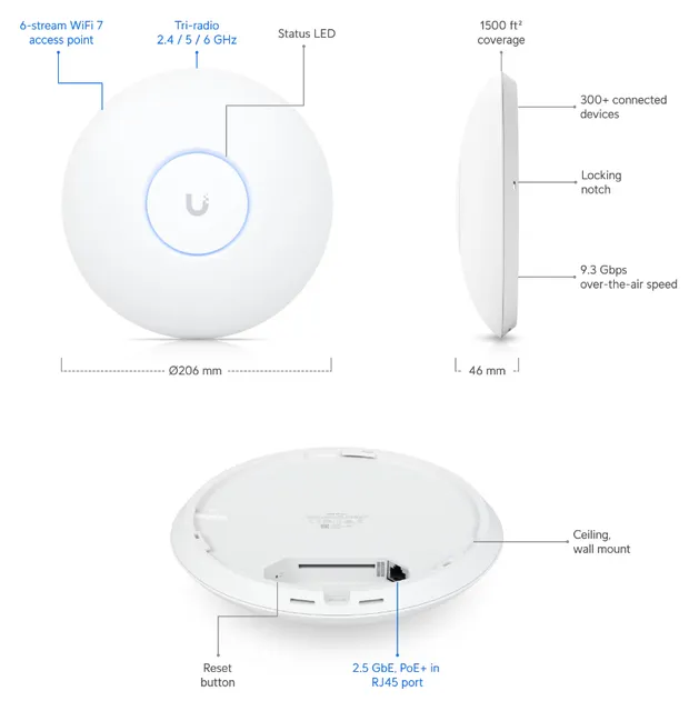 Ubiquiti UniFi 7 Pro Acces Point Wifi 7 AP, 6 GHz